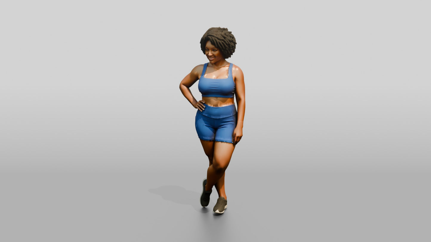 Black Woman in Blue Activewear with Hand on Hip