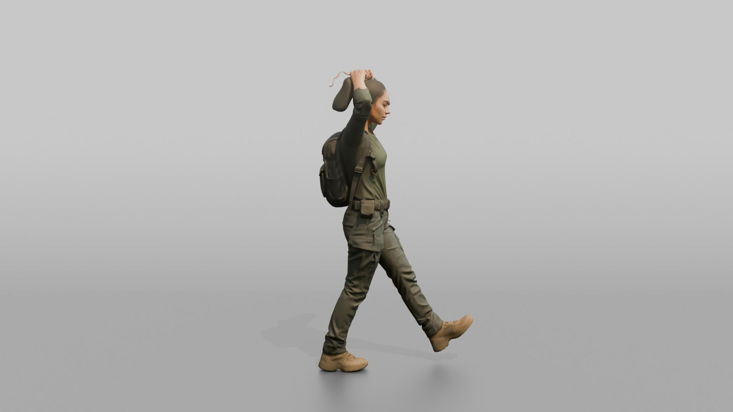 Protester Woman Walking and Adjusting Her Cap