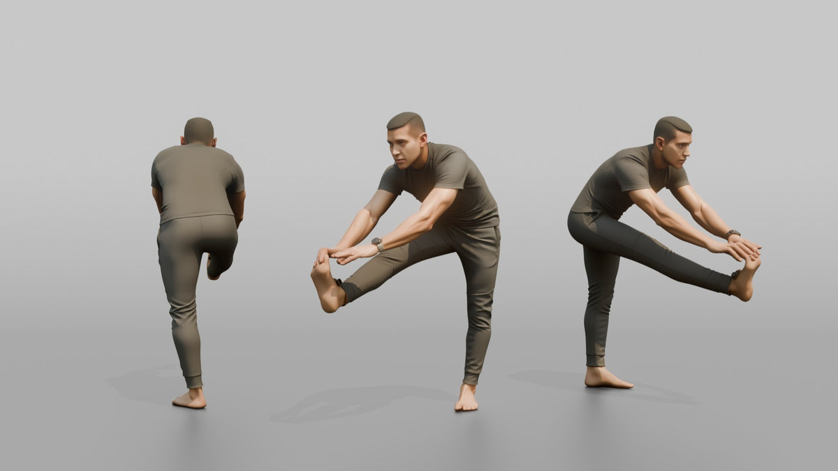 Fitness Influencer Man Holding A Standing Hamstring Stretch - 3D character model, view 1