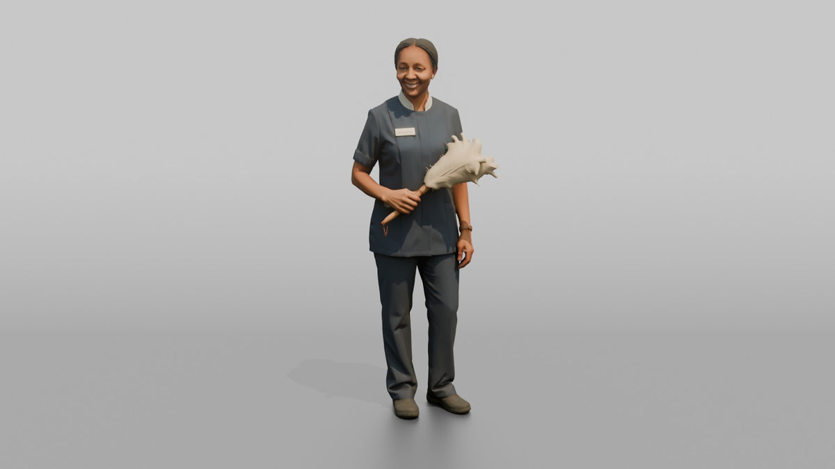 Housekeeping Staff Man Holding A Feather Duster - 3D character model, view 5