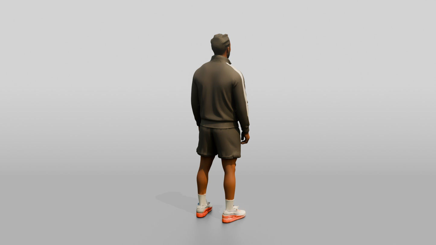 African-American Man in Track Jacket and Shorts