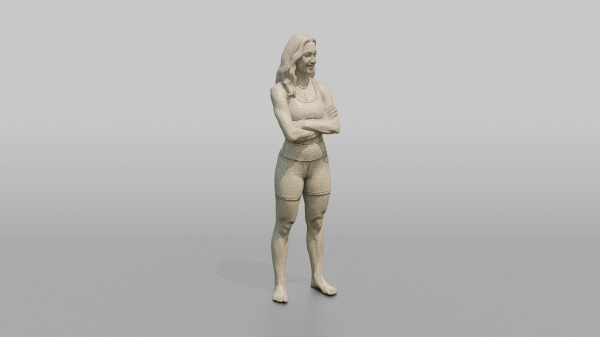 Fitness Influencer Woman Standing With Arms Crossed, Confident Smile - wireframe topology preview