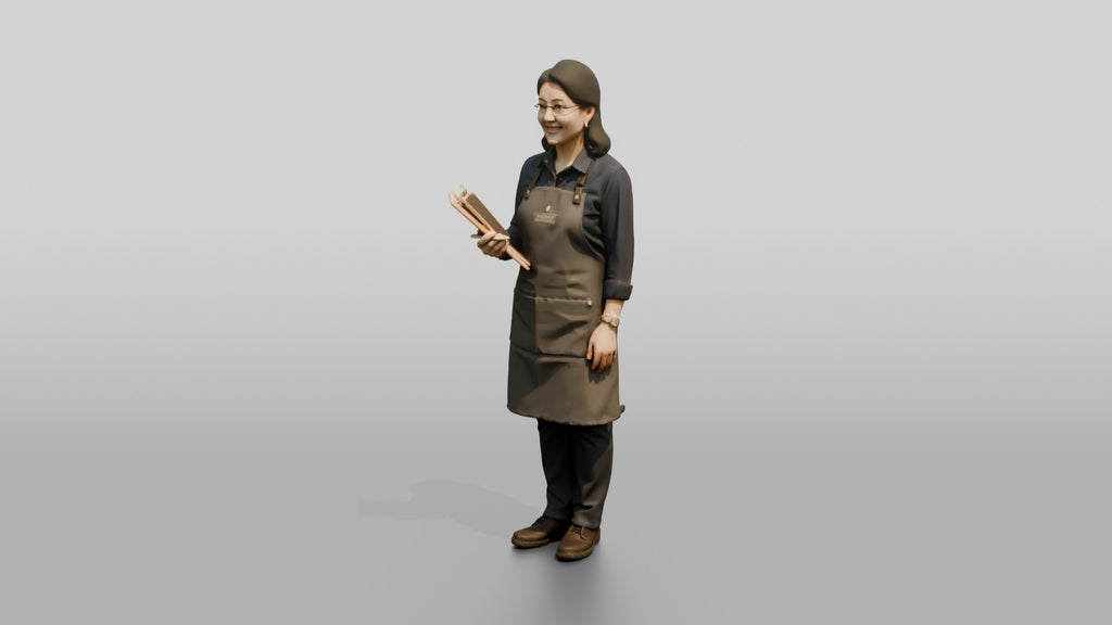 East Asian Woman Cafe Manager in Apron
