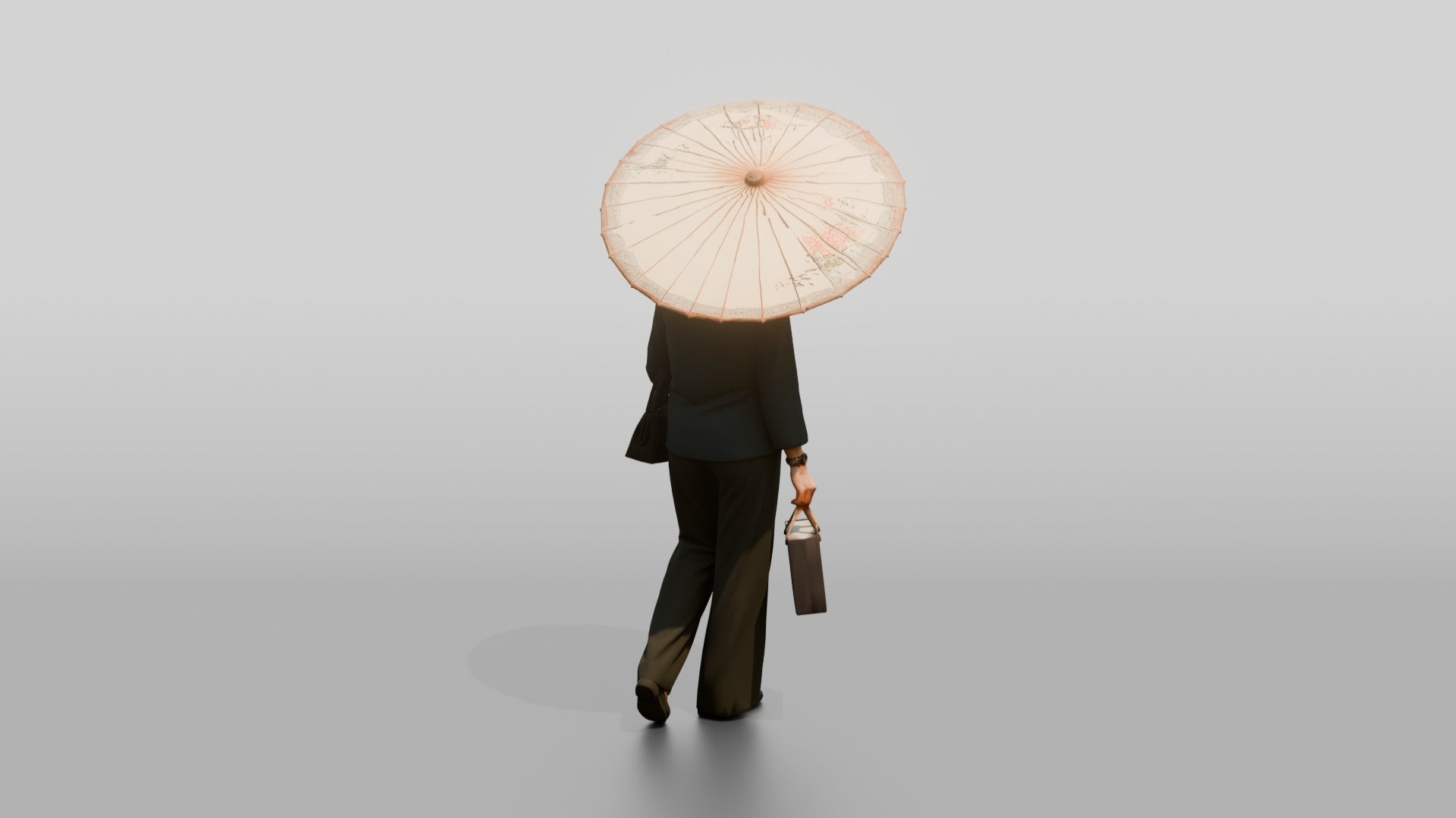 Elderly Chinese Woman in Qipao with Paper Umbrella
