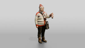 Elderly Norwegian Woman at the Christmas Market - 3D character model, view 1
