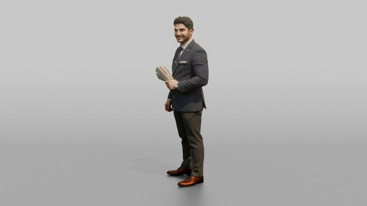 Concierge Man Holding A Pair Of Event Tickets - 3D character model, view 4