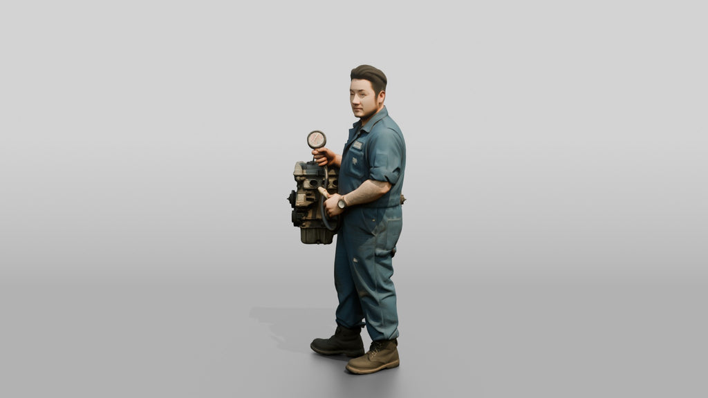 Mechanic Holding a Compression Test Gauge