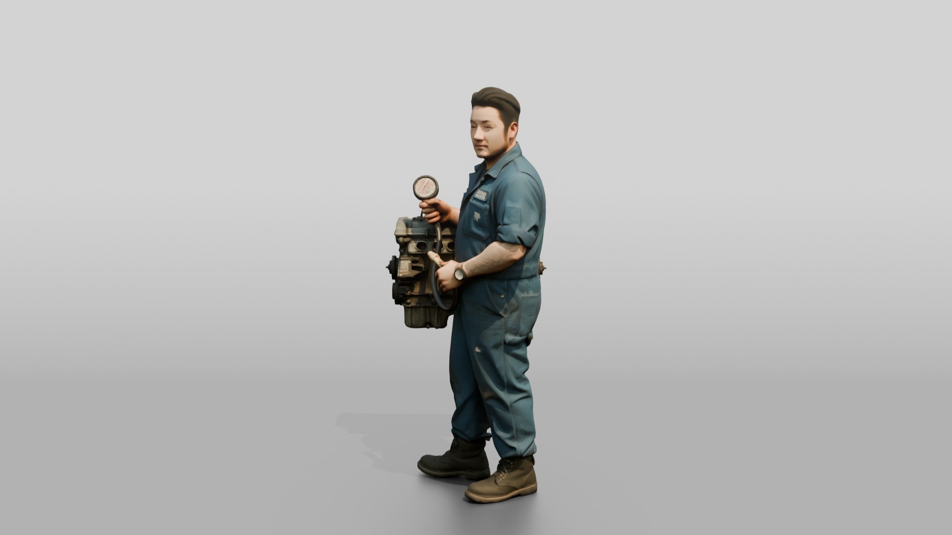 Mechanic Holding a Compression Test Gauge