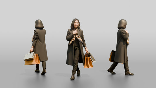 Woman Adjusting Silk Scarf While Walking - 3D character model