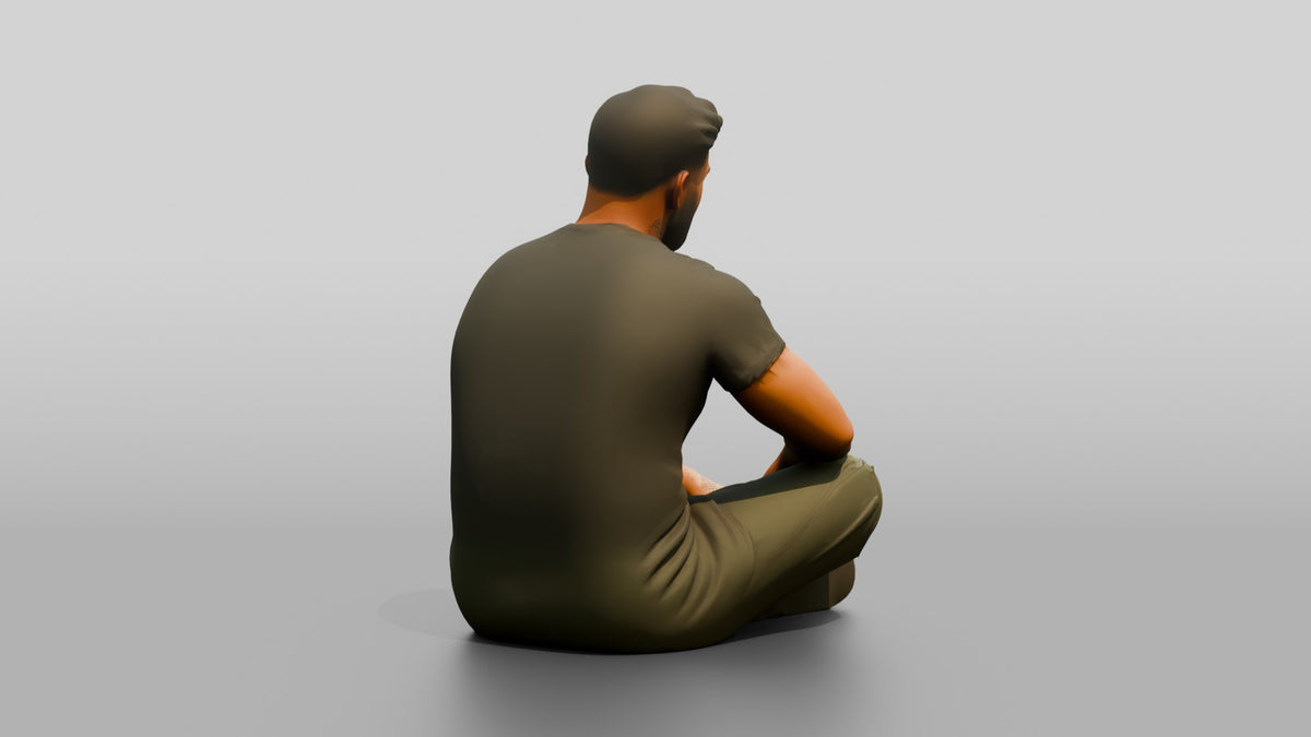 Homeless Man Sitting Cross-legged - 3D character model, view 3