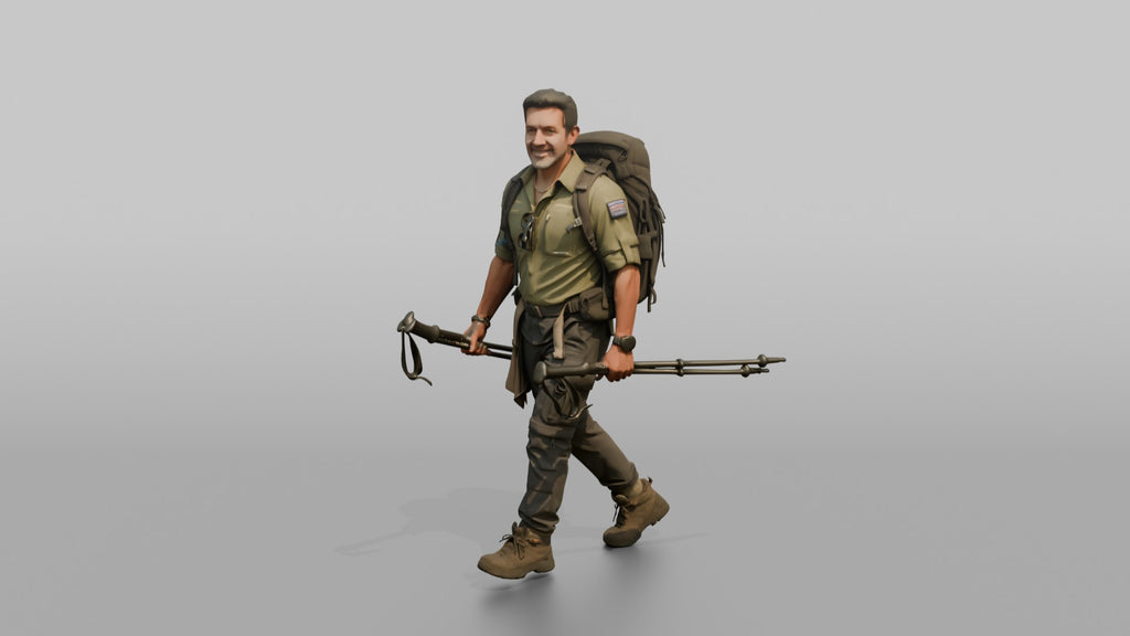 Trekker Carrying Trekking Poles While Walking