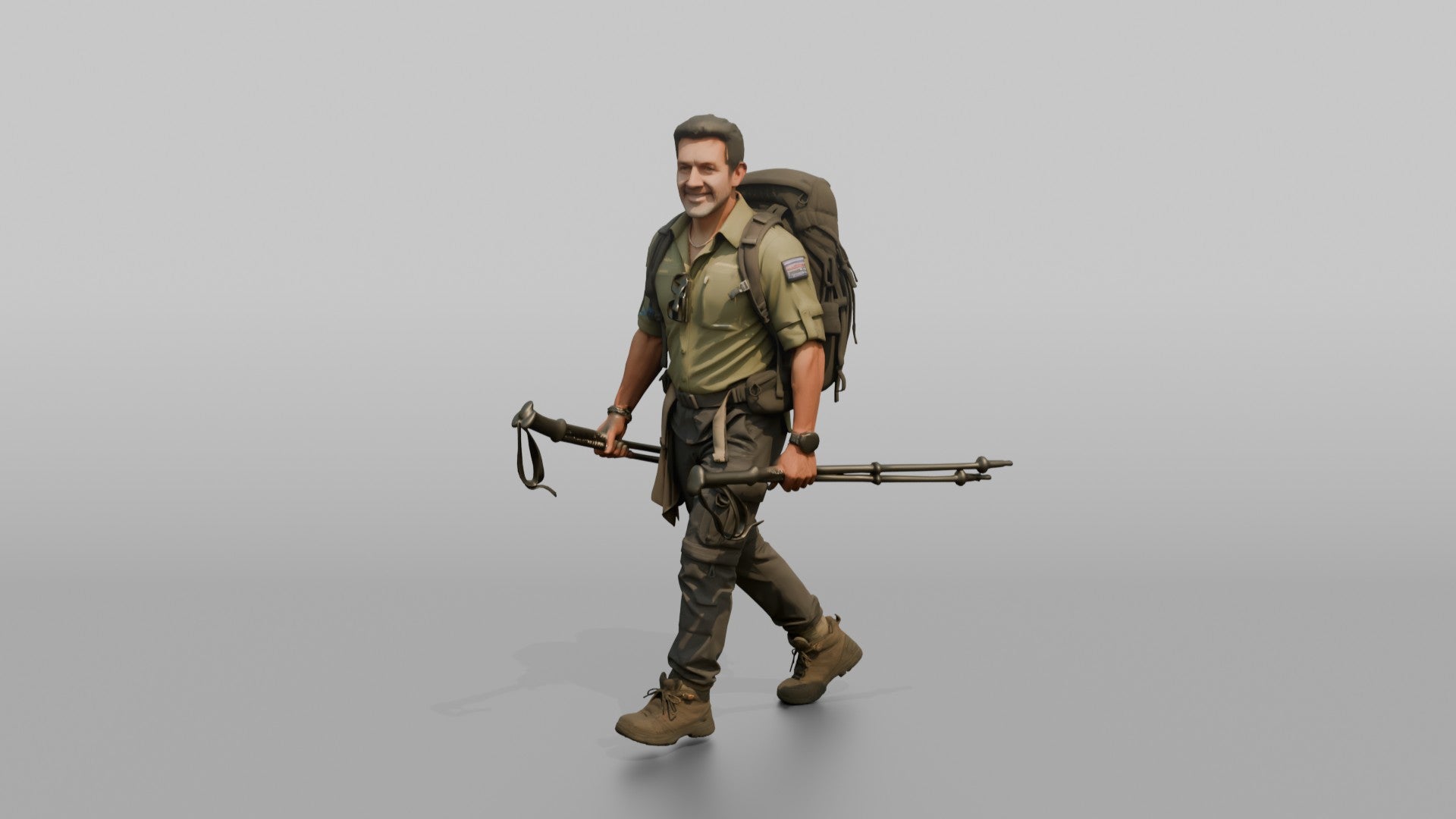 Trekker Carrying Trekking Poles While Walking