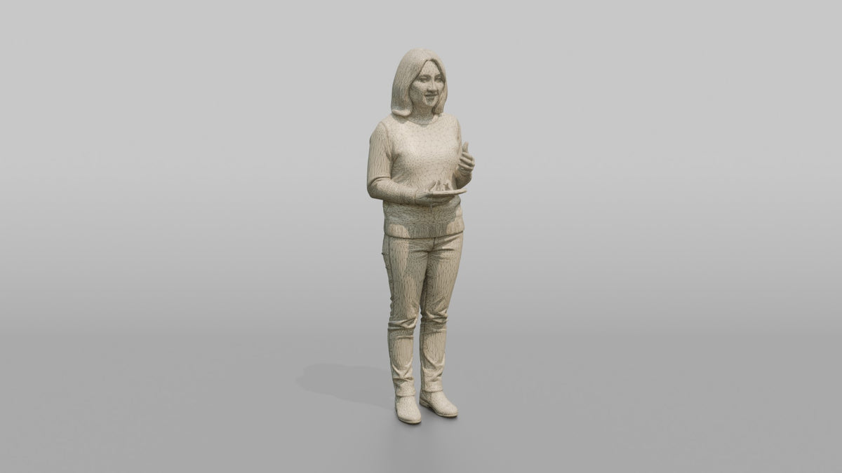 Woman Customer Gesturing While Asking A Question Toward A Staff Member Off-frame - wireframe topology preview