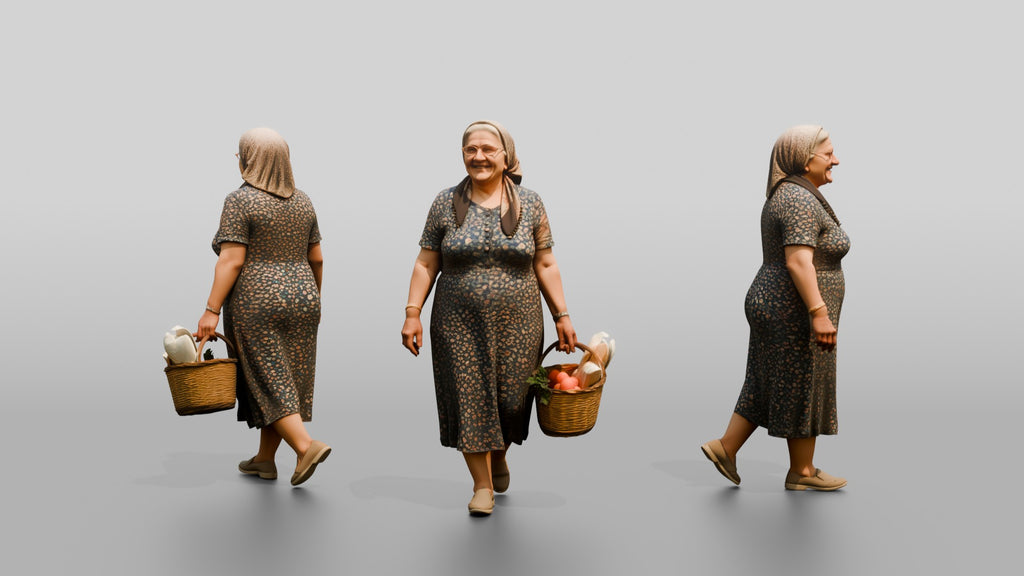 Elderly Plus-Size Turkish Woman with a Market Basket