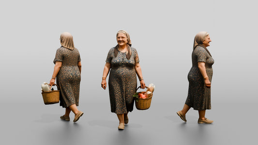 Elderly Plus-Size Turkish Woman with a Market Basket