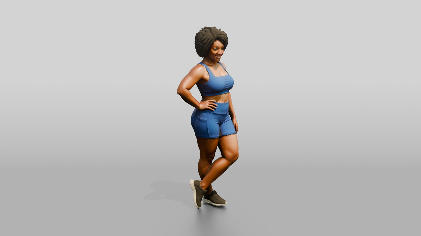 Black Woman in Blue Activewear with Hand on Hip