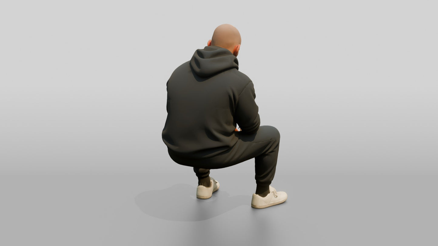 Caucasian Male Prisoner in a Navy Blue Hoodie and Joggers