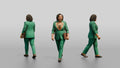 Plus-Size Woman in Emerald Green Pantsuit Carrying a Tablet Case