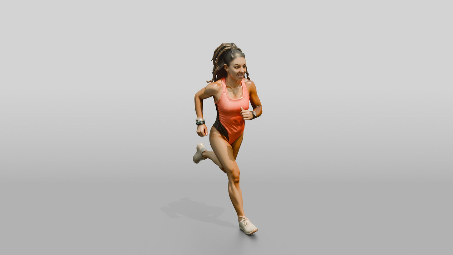 Latina Fitness Athlete Running in Coral Swimsuit