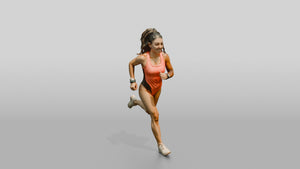 Latina Fitness Athlete Running in Coral Swimsuit - 3D character model, view 1