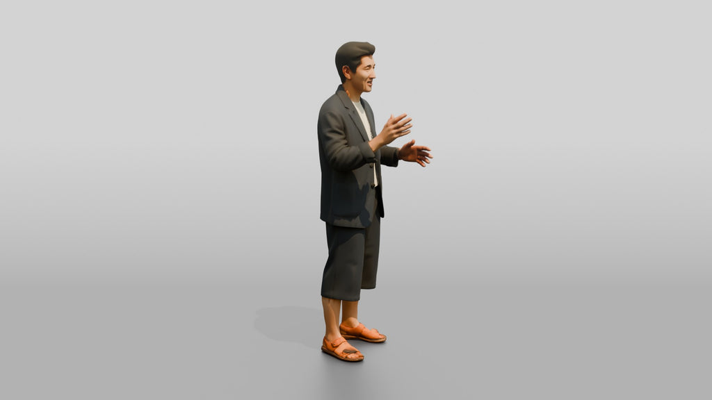Man Gesturing in Summer Blazer and Shorts