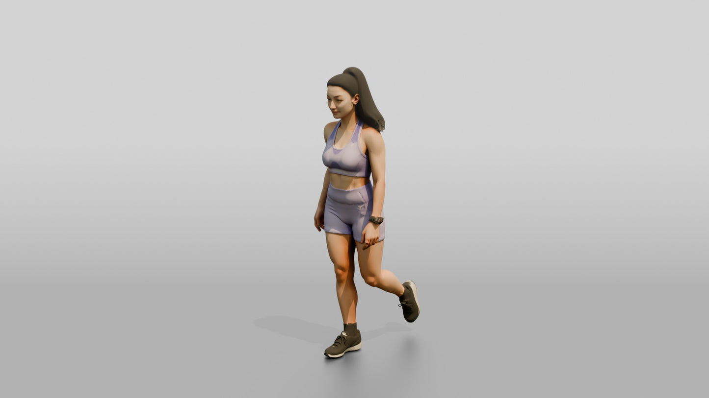 Woman in Lavender Activewear Walking Forward