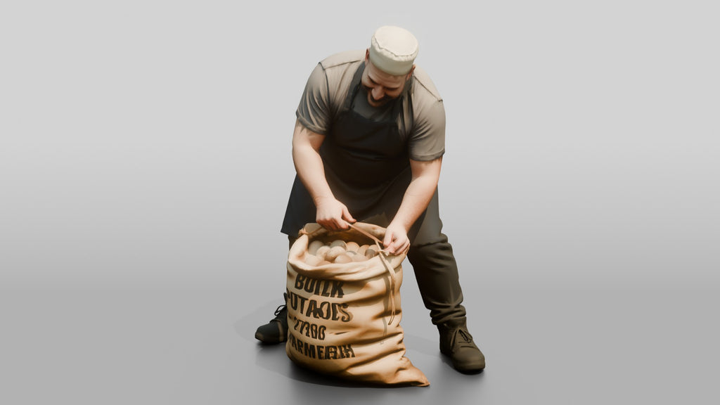 Prep Cook Opening a Sack of Potatoes