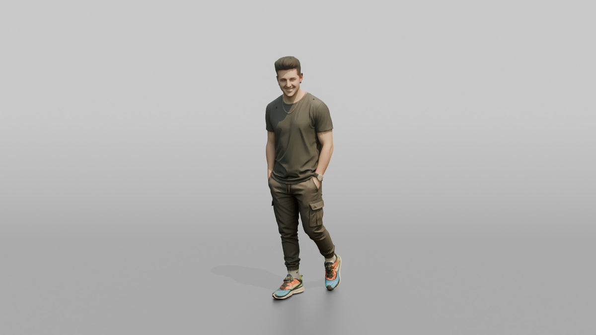 Patron Man Striking A Confident Pose, Colorful Sneakers And Joggers - 3D character model, view 5
