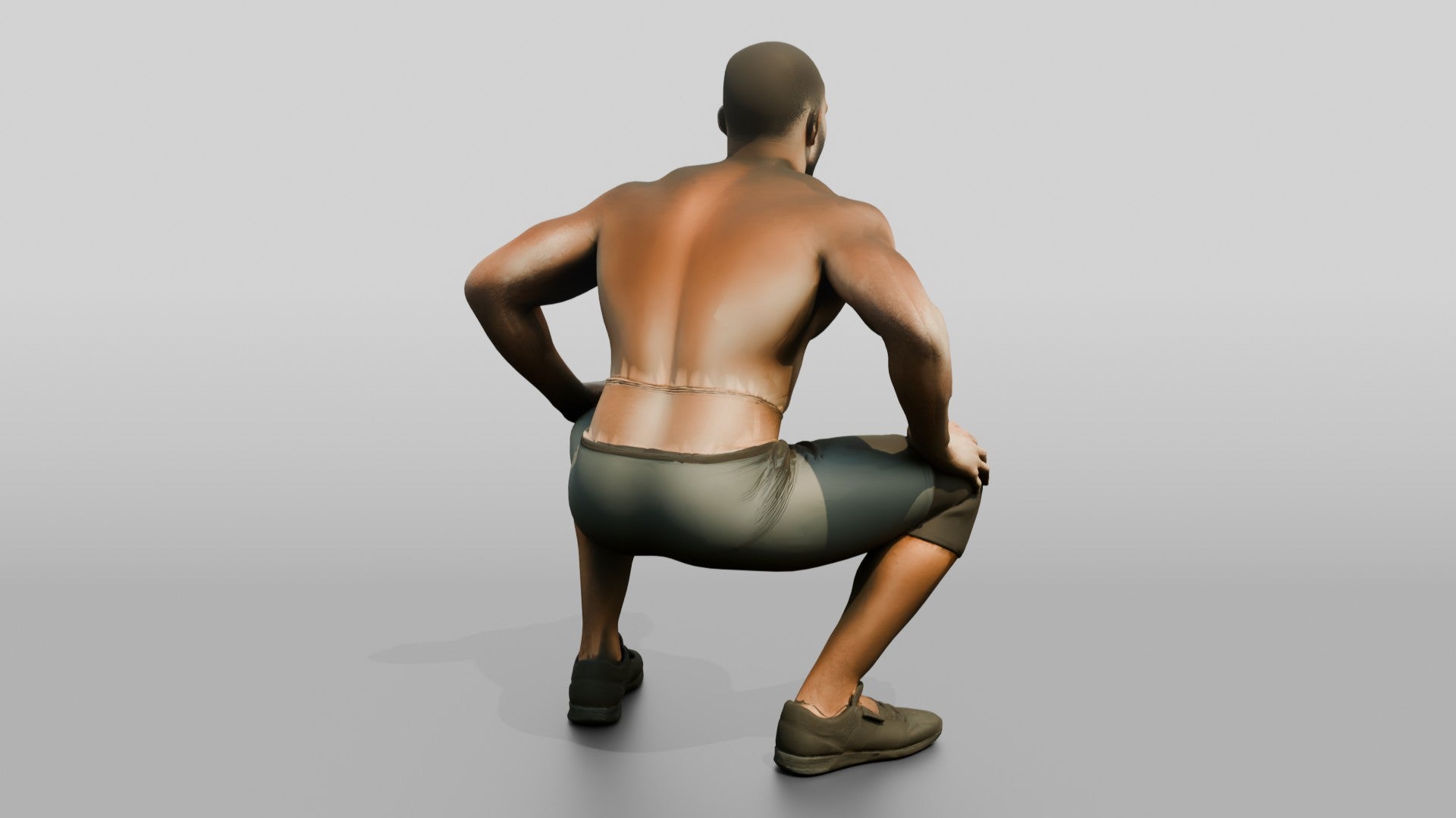 Man Squatting with Chalk Residue