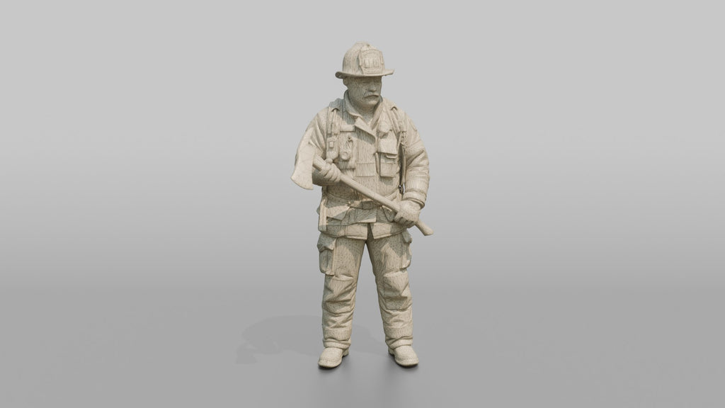 Firefighter Man Gripping a Pick-head Axe with Two Hands