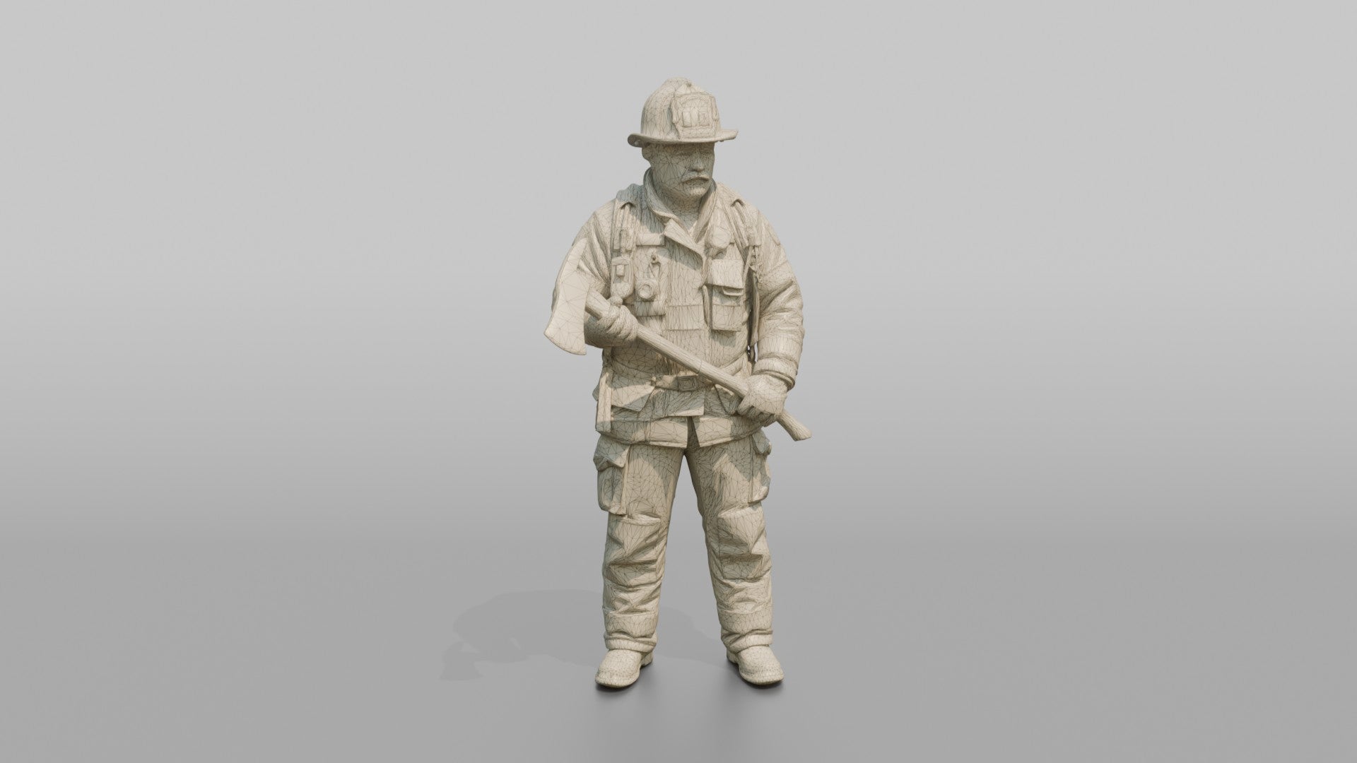 Firefighter Man Gripping a Pick-head Axe with Two Hands