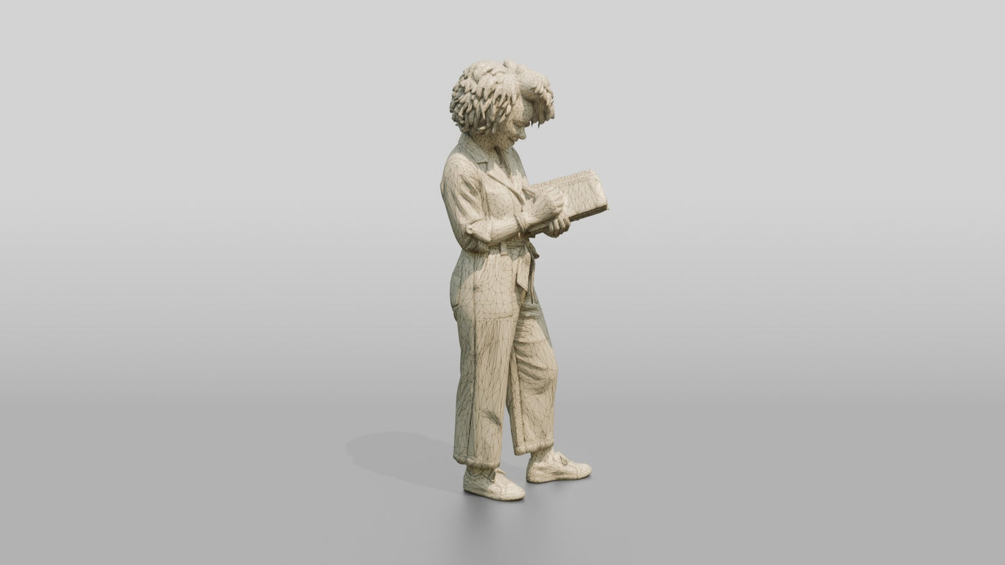 Woman Reading a Document in a Jumpsuit