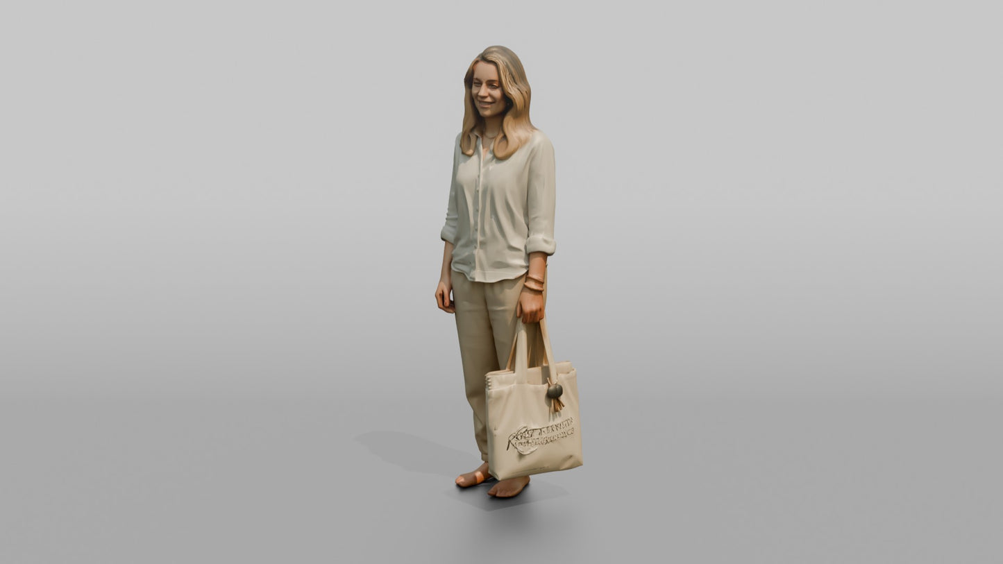 Dutch Woman in a Linen Blouse Holding a Tote Bag