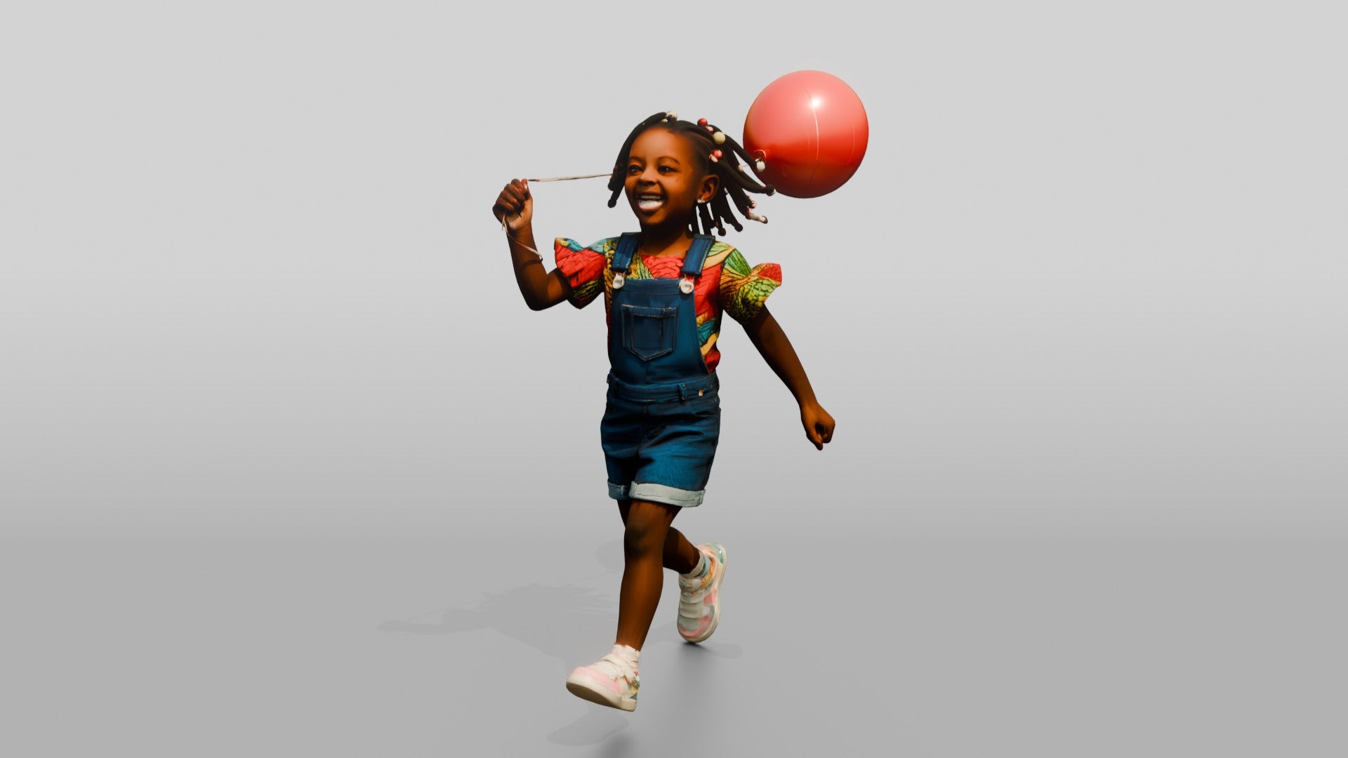 African Girl Running with a Red Balloon