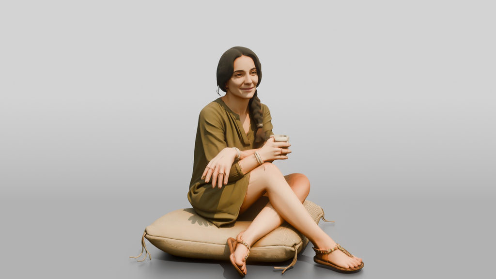 Woman Sitting Cross-Legged in Olive