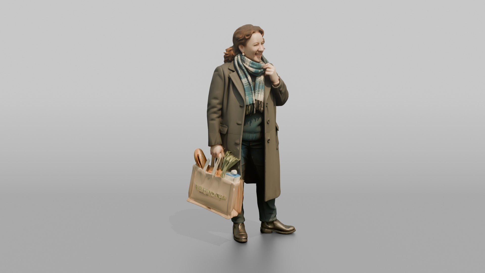 British Woman Laughing While Adjusting Her Scarf