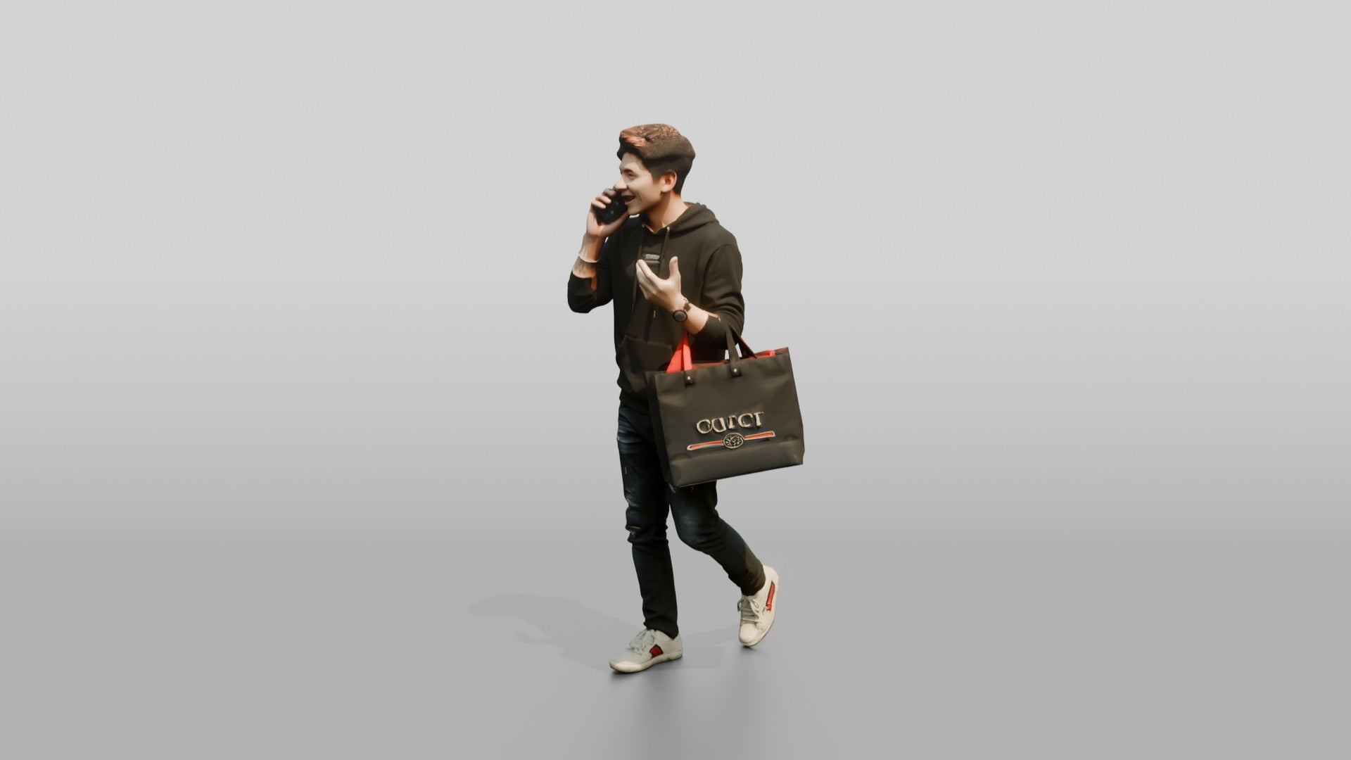 Young Chinese Man Shopping and Talking on Phone