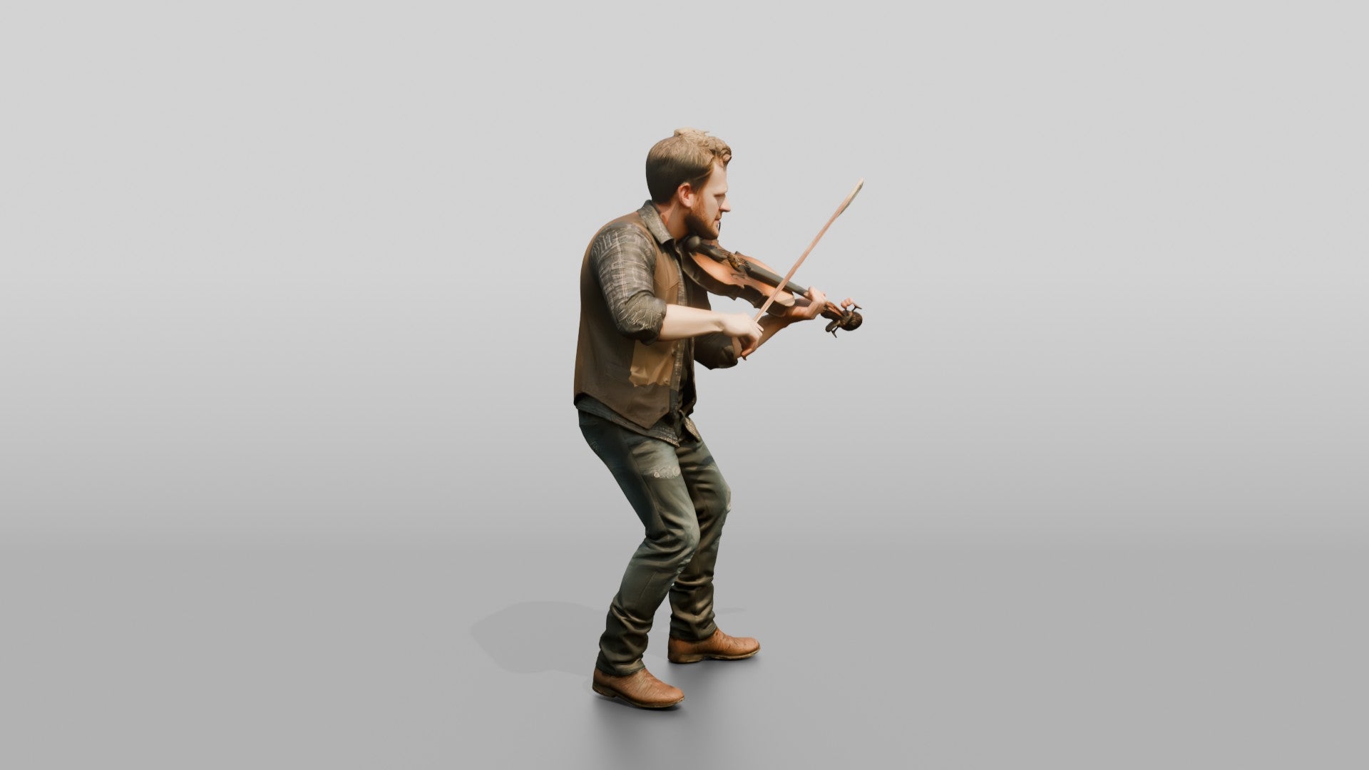 Bluegrass Fiddler Bowing Weathered Fiddle