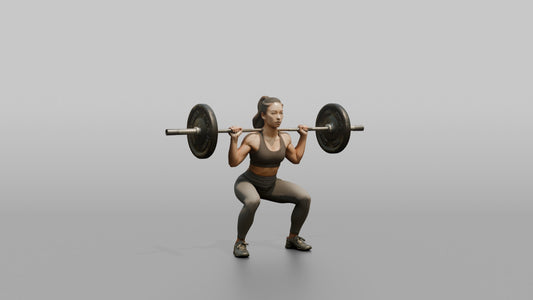 Weightlifter Woman Holding A Barbell Across The Shoulders In A Squat Stance - 3D character model
