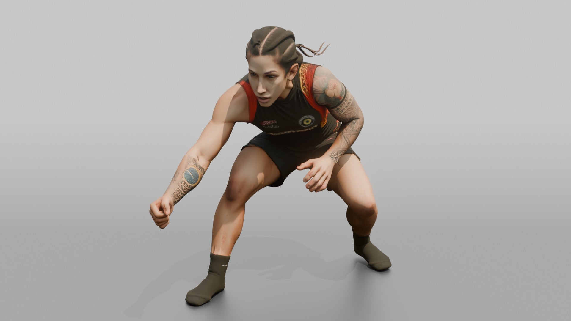 BJJ Fighter Crouched Stance Shooting for an Ankle Pick