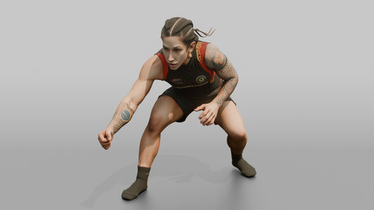 BJJ Fighter Crouched Stance Shooting for an Ankle Pick - 3D character model, view 1