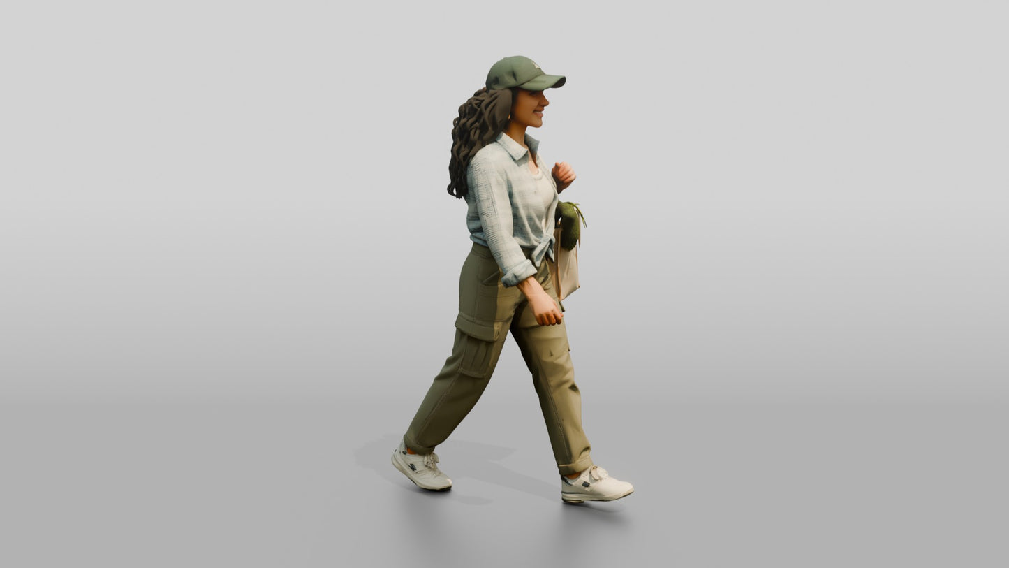 Latina Woman in Flannel Shirt with Tote Bag