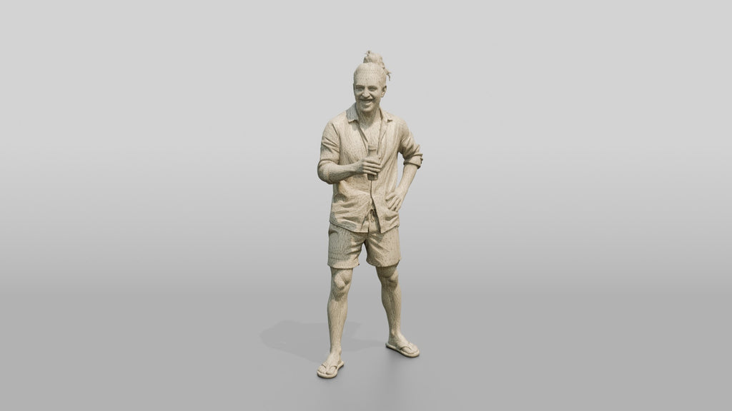 Boho Man with a Beer in a Linen Shirt