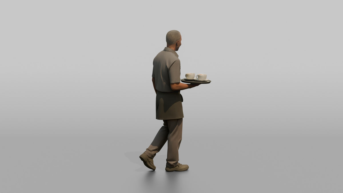 Server Woman Carrying Two Coffee Cups - 3D character model, view 3