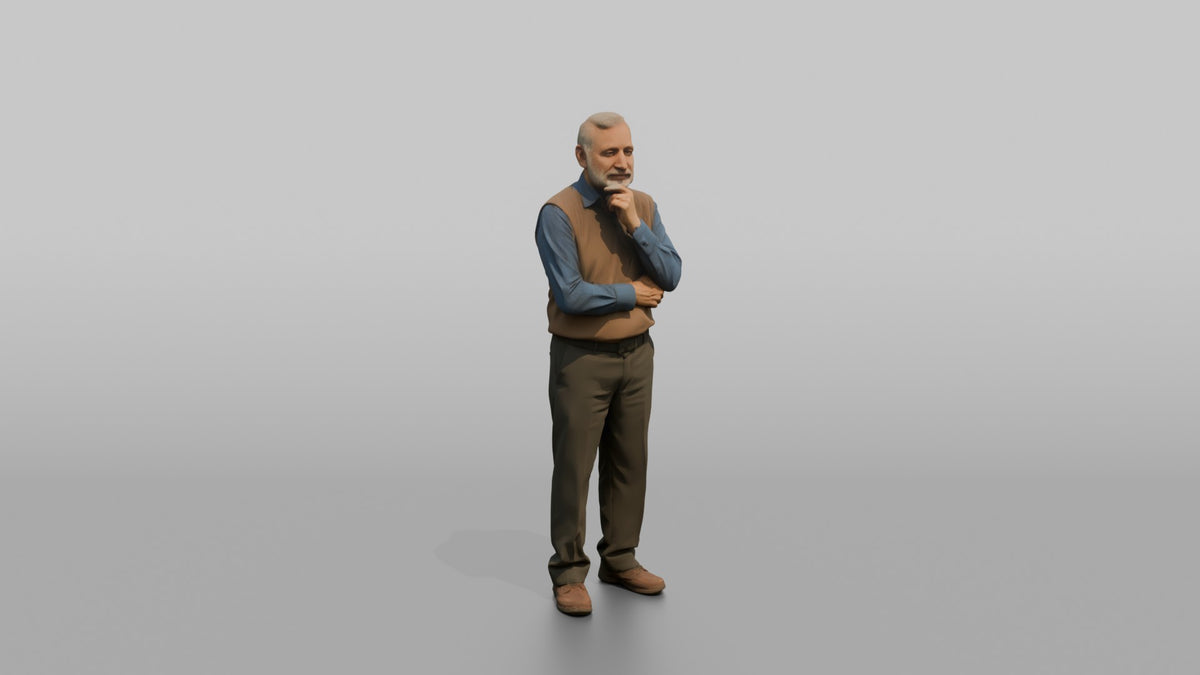 Man Customer Looking Off To The Side Thoughtfully - 3D character model