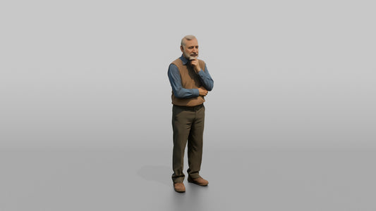 Man Customer Looking Off To The Side Thoughtfully - 3D character model