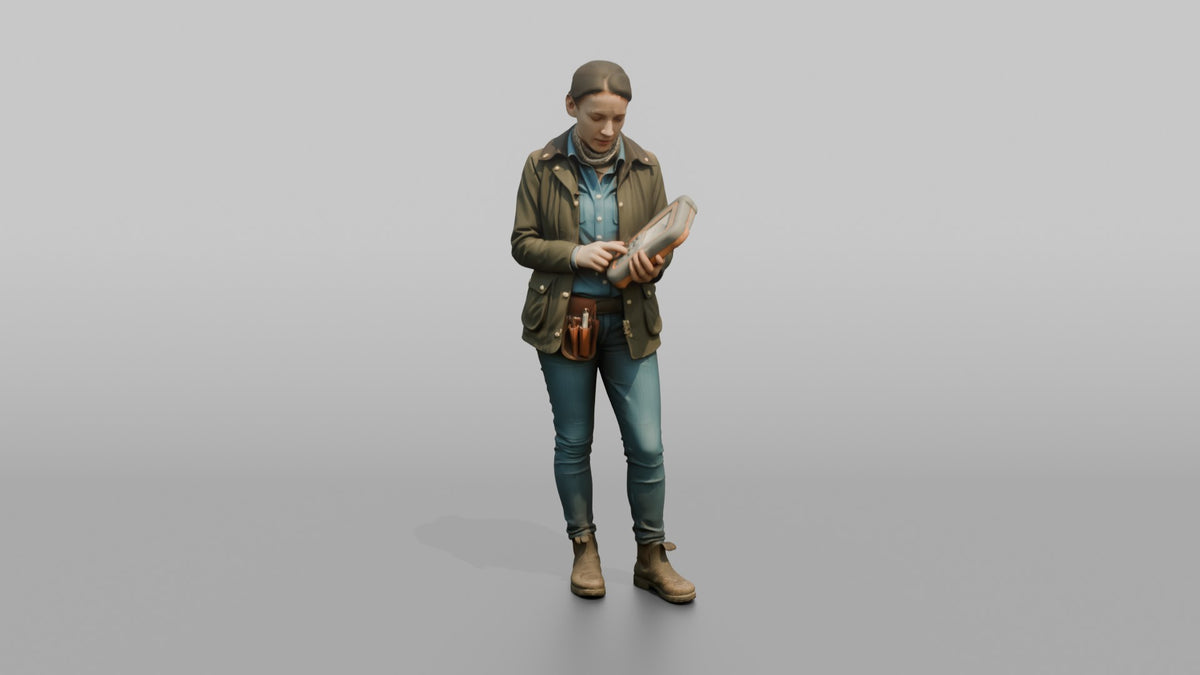 Farmer Holding Livestock Health Monitor Device - 3D character model, view 5