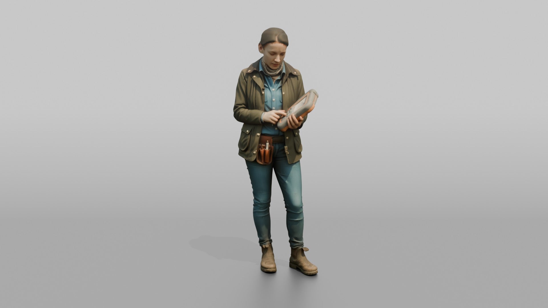 Farmer Holding Livestock Health Monitor Device