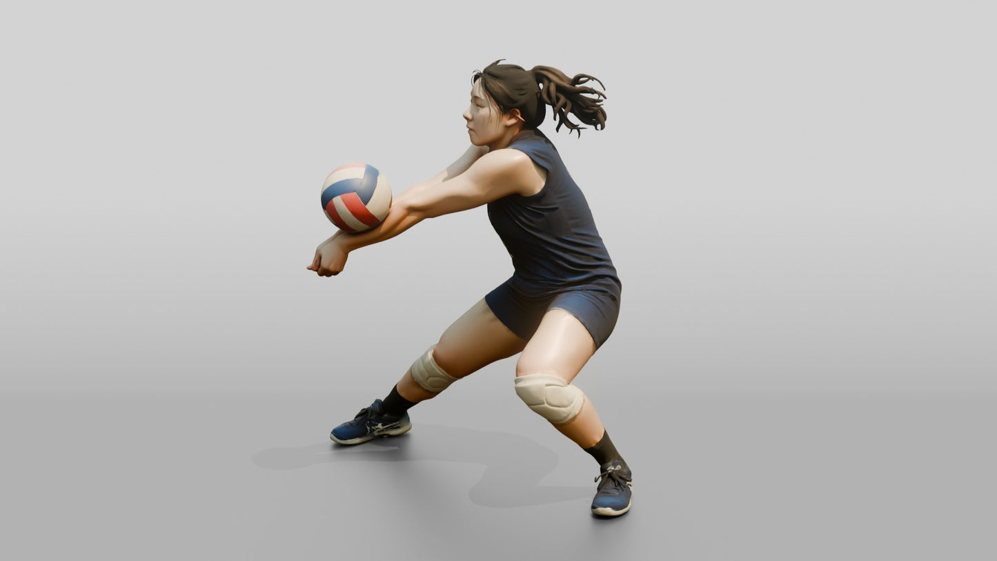 East Asian Female Volleyball Player in Dark Blue Uniform