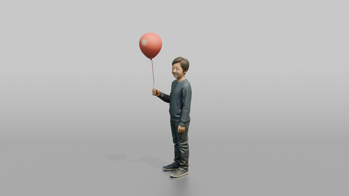 Son Holding A Red Balloon By Its String - 3D character model, view 4
